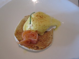 Poached Eggs Hollandaise with Smoked Salmon on a Warm Muffin