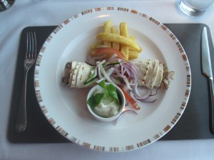 Cuban Pulled Lamb Tortilla Wrap. With Caramelised Onion, Fries and Minted Mayonnaise. 