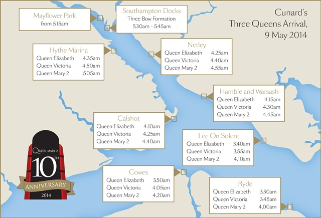 Three Ships Arrival Cunard May 2014