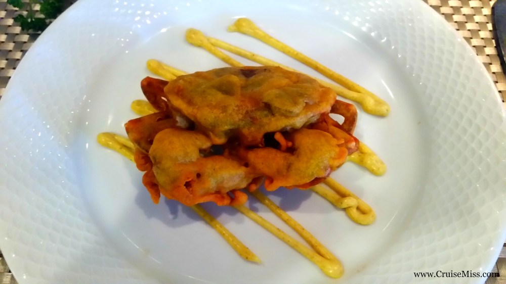 Tempura soft shell crab with a curry dressing - so delicious I had to have one for my starter and my dessert!