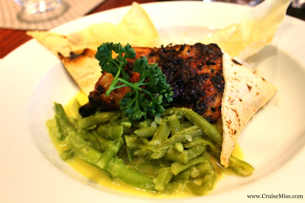 Tandoori chicken (cooked on the BBQ on the deck) with green beans and raita. Another incredibly nice dish!