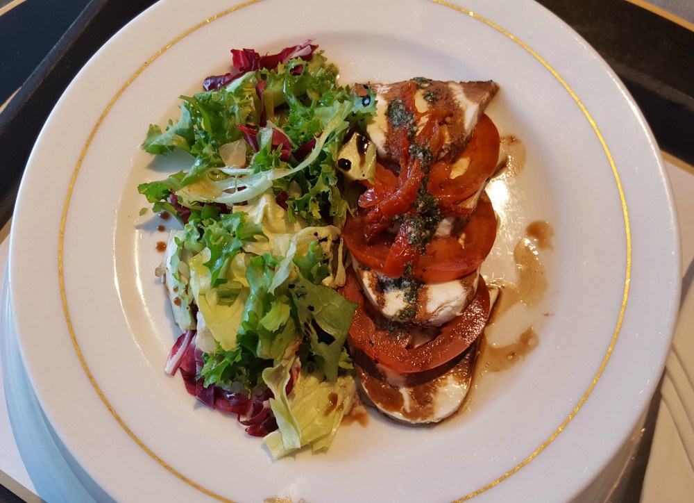 Caprese salad from the room service menu