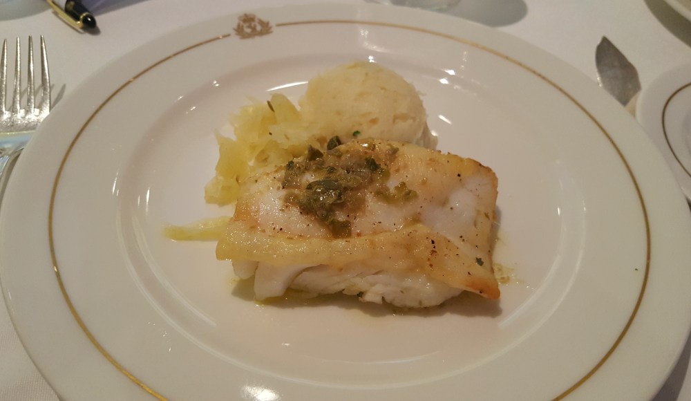 Pan-seared Orange Roughy with creamed parsley potatoes and wilted spinach.